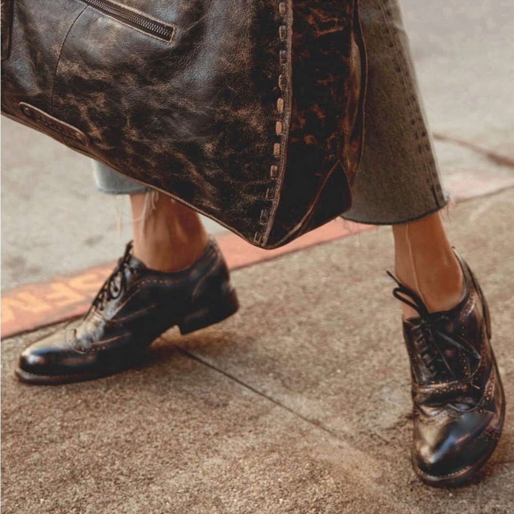BED STU DISTRESSED LEATHER LITA OXFORD BROGUE WINGTIP LITA WASHED BLACK …